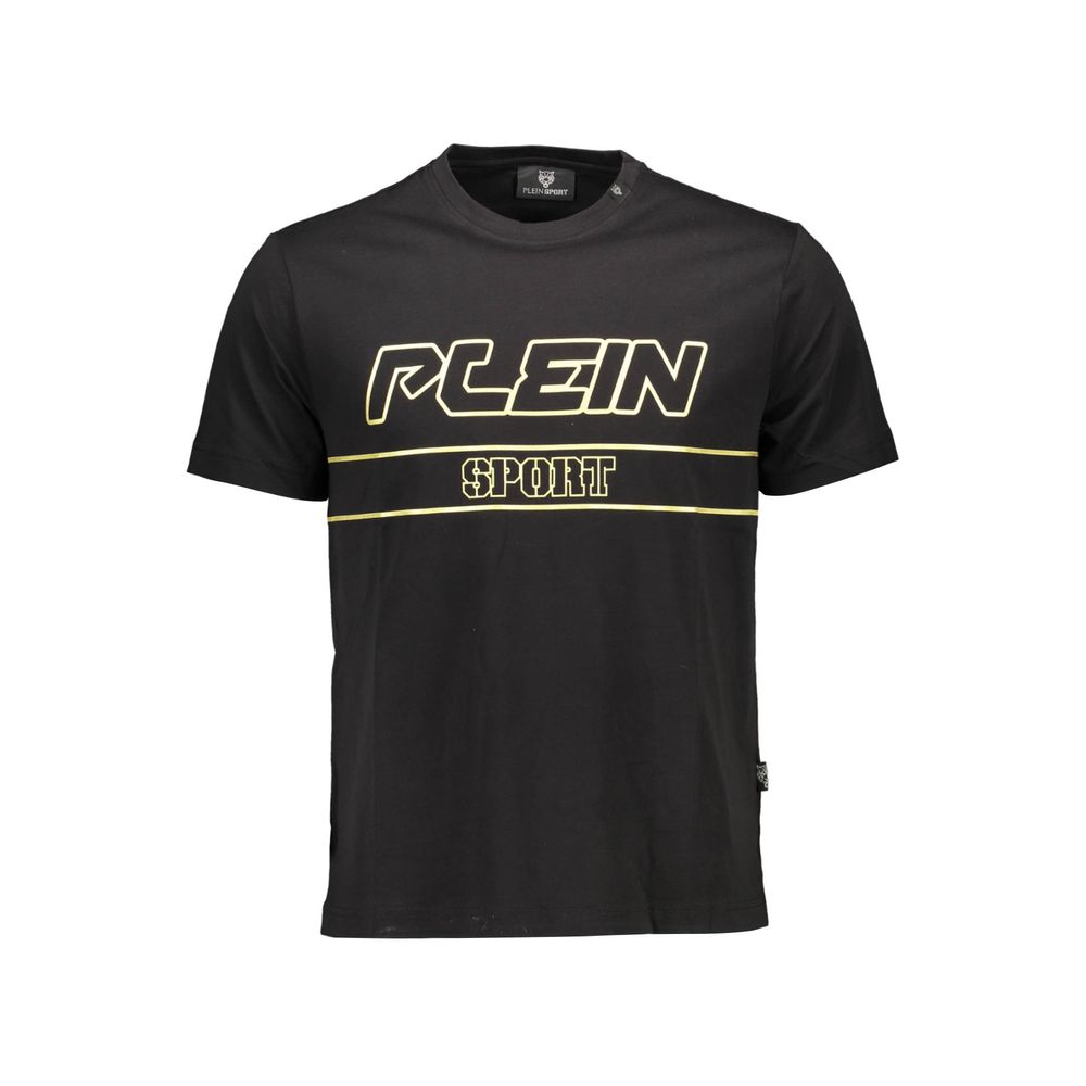 Plein Sport Black Cotton Men T-Shirt with logo and bold design, short sleeve, crafted from soft cotton, ideal for trendsetters.