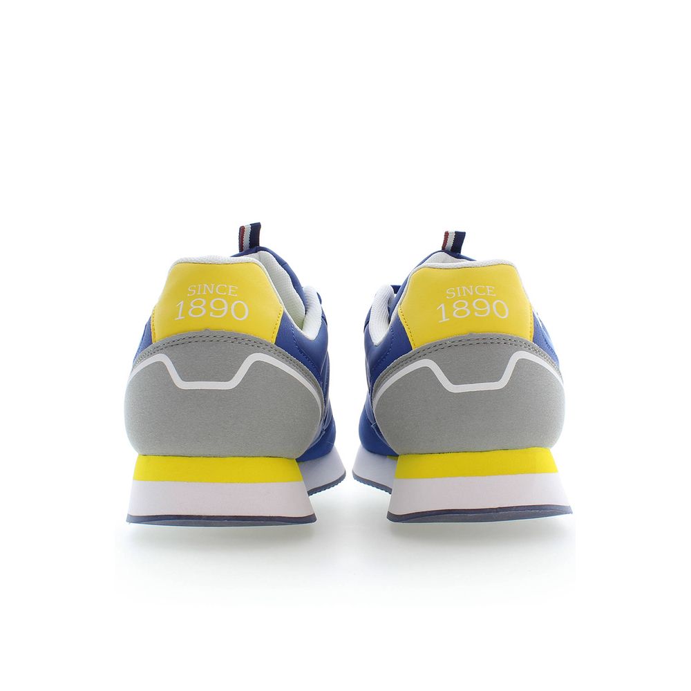Back view of U.S. POLO ASSN. Blue Polyester Men Sneaker with yellow accents and 'Since 1890' branding.