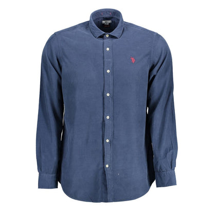 U.S. POLO ASSN. Blue Cotton Men Shirt with long sleeves and French collar, showcasing the iconic logo for a refined look.