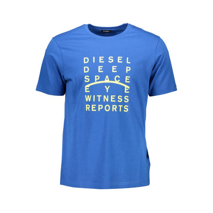 Diesel Blue Cotton Men T-Shirt with bold print and logo, crafted for comfort and style, perfect for casual or smart wear.
