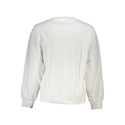 Calvin Klein White Cotton Men Sweater, premium casual wear with crew neck and signature logo, showcasing iconic style and comfort.