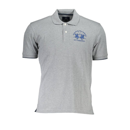 La Martina Brown Cotton Men Polo Shirt with logo embroidery and contrasting details, showcasing sporty elegance and comfort.