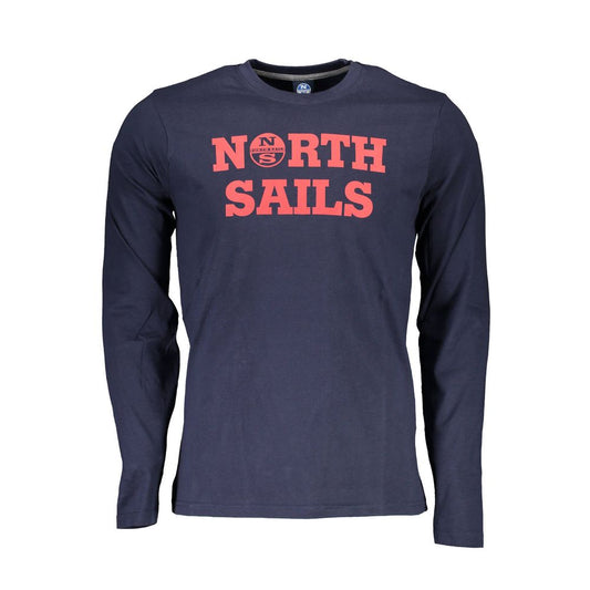 North Sails Blue Cotton Men T-Shirt with logo, long sleeves, perfect for maritime style.