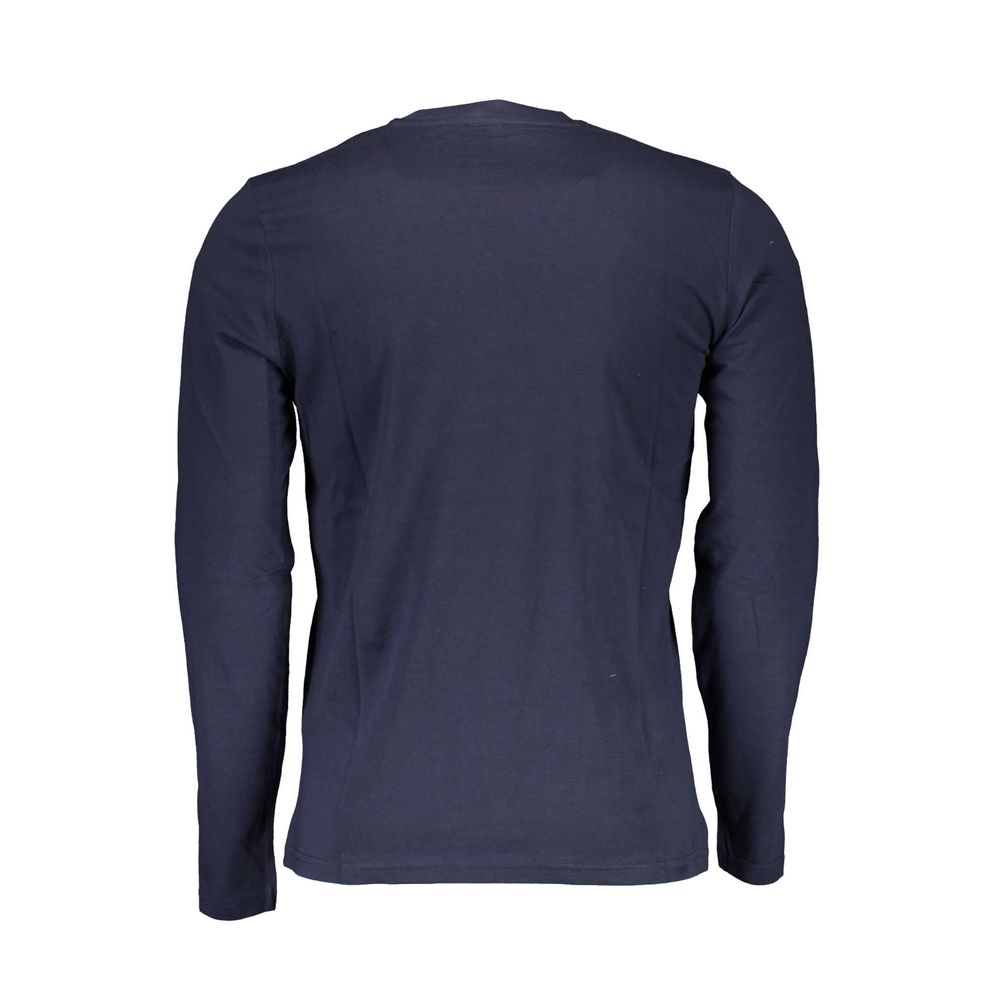 Back view of North Sails Blue Cotton Men T-Shirt showcasing long sleeves and maritime elegance.