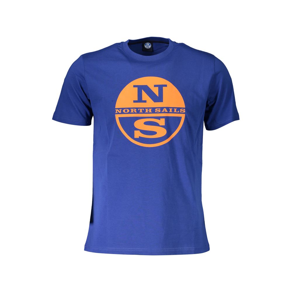 North Sails Blue Cotton Men T-Shirt with logo print, crew neck style, short sleeves, and breathable premium cotton fabric.