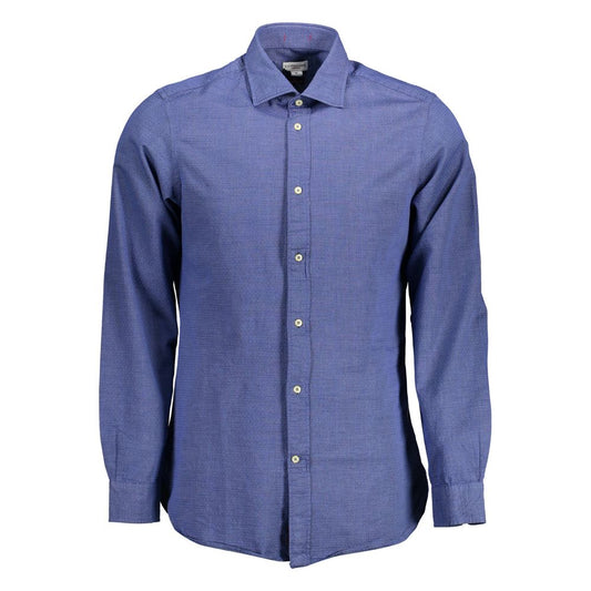 U.S. POLO ASSN. Blue Cotton Men Shirt with French collar and logo buttons.