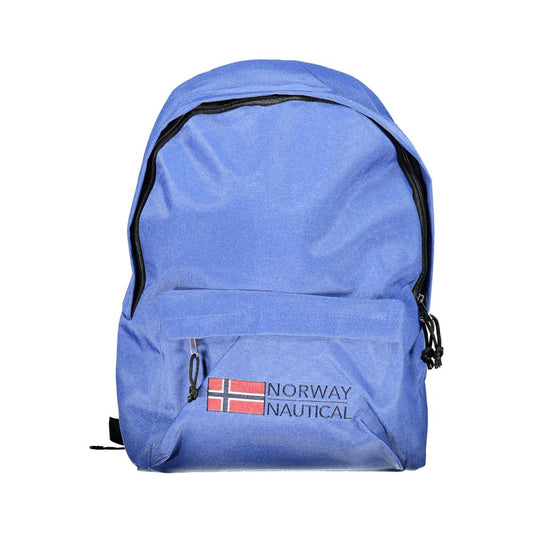 Blue backpack with Norway 1963 Blue Polyester Men Backpack embroidery and Norway nautical logo, featuring adjustable straps and external pocket.
