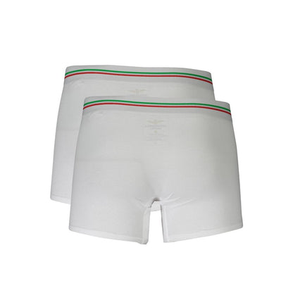 Aeronautica Militare White Cotton Men Boxer with elastic waistband and logo in a bi-pack, offering unmatched comfort and style.