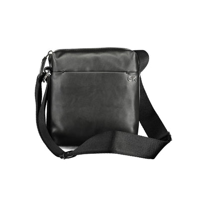 Calvin Klein Black Polyester Men Shoulder Bag with adjustable strap and external pocket, eco-conscious fashion accessory.