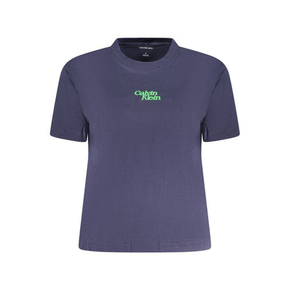 Calvin Klein Blue Cotton Women T-Shirt with logo, short sleeve crew neck, perfect for casual style and comfort.