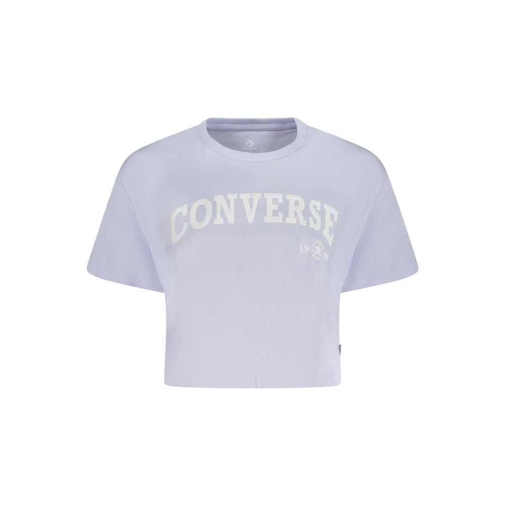 Converse Purple Cotton Women T-Shirt featuring short sleeves and crew neck design with logo for casual or layered styling.