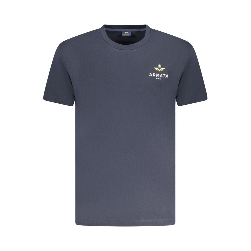 Armata Di Mare Blue Cotton Men T-Shirt with bold print and logo on front, exemplifying maritime style and casual sophistication.