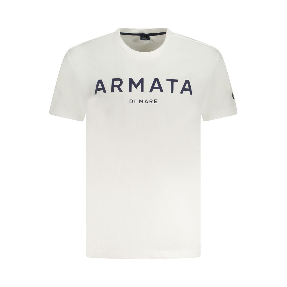 Armata Di Mare White Cotton Men T-Shirt with logo print, offering comfort and style, ideal for casual and upscale occasions.