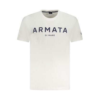 Armata Di Mare White Cotton Men T-Shirt with logo print, offering comfort and style, ideal for casual and upscale occasions.