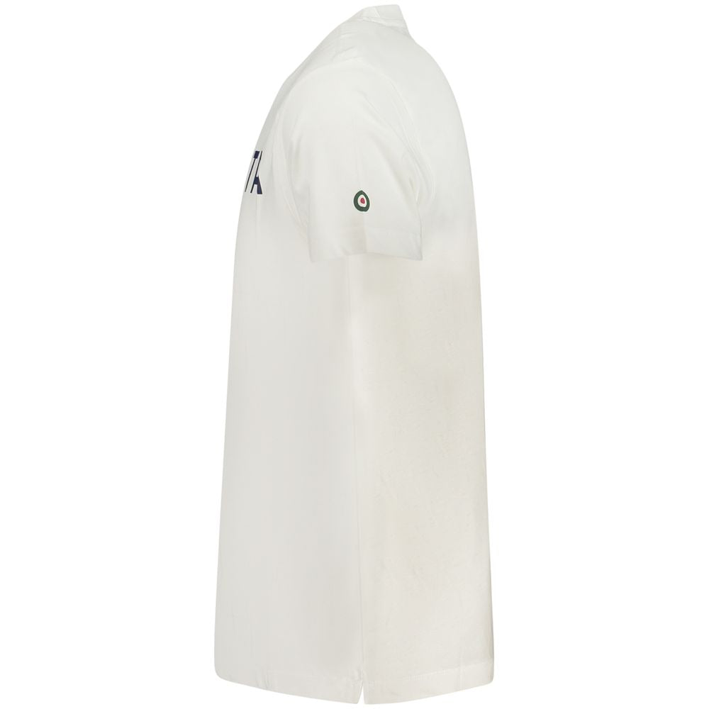 Side view of Armata Di Mare White Cotton Men T-Shirt showcasing bold print and logo for a stylish, comfortable fit.