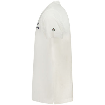 Side view of Armata Di Mare White Cotton Men T-Shirt showcasing bold print and logo for a stylish, comfortable fit.