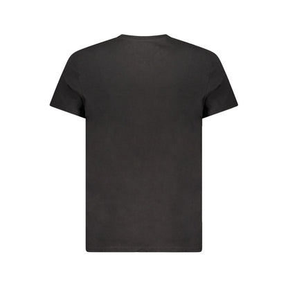 Tommy Hilfiger Black Cotton Men T-Shirt showcasing the back design, emphasizing sleek and eco-conscious fashion.