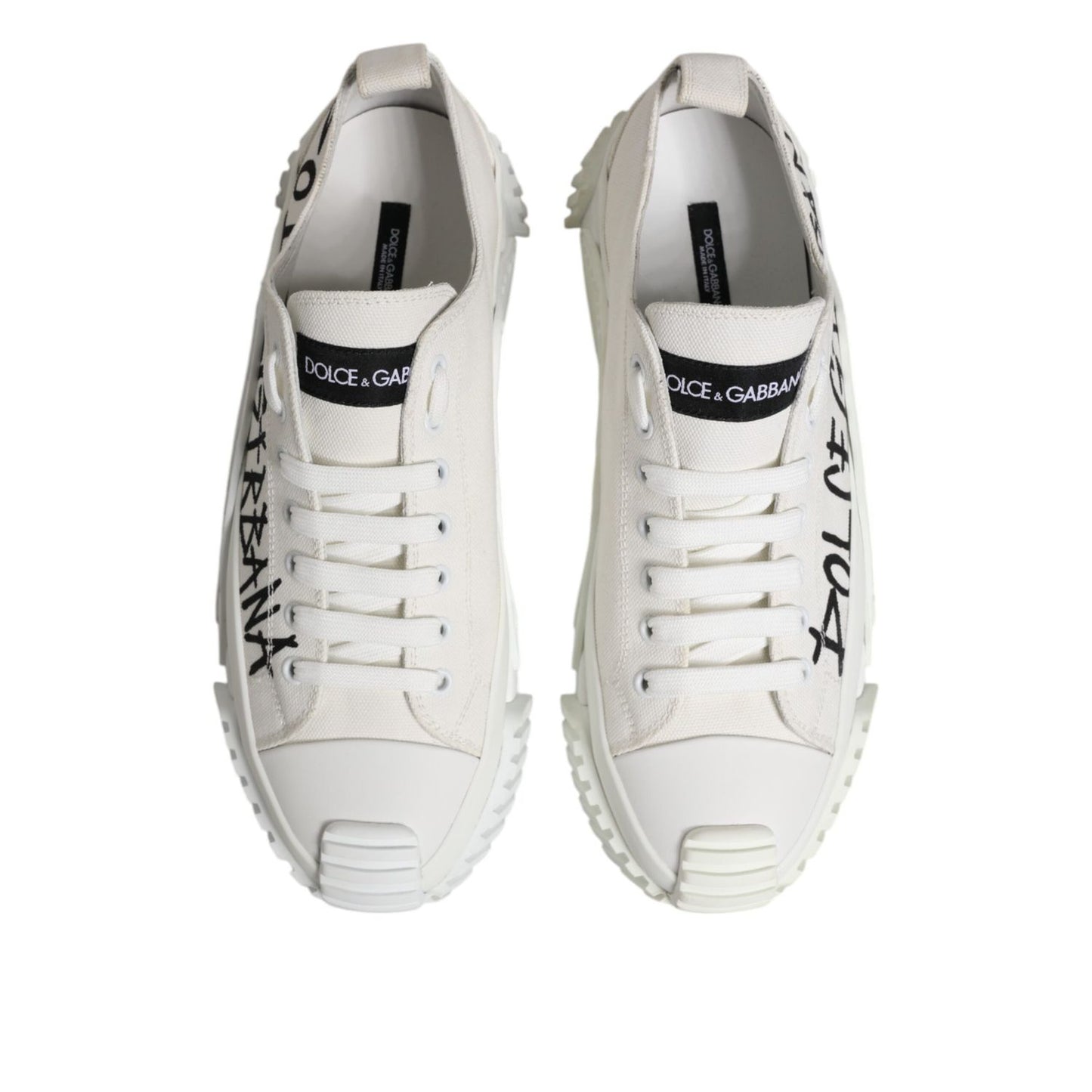 Dolce & Gabbana White Logo Print Lace Up Low Top Sneakers Shoes