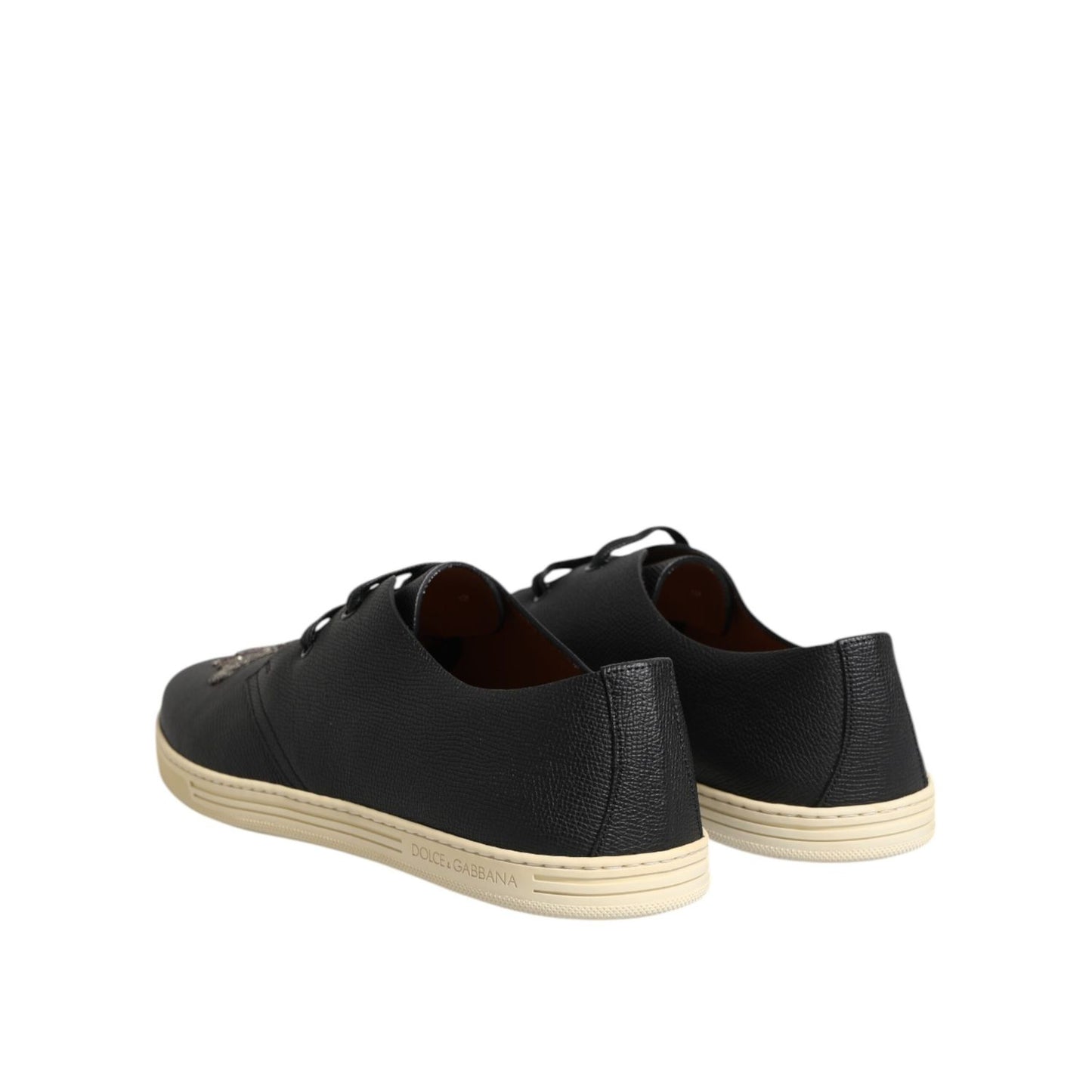 Dolce & Gabbana Black Leather Bee Crown Low Top Sneakers Shoes