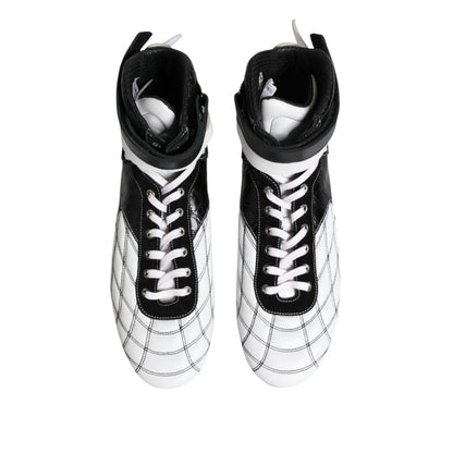Dolce & Gabbana Black White Leather High Top Sneakers Shoes