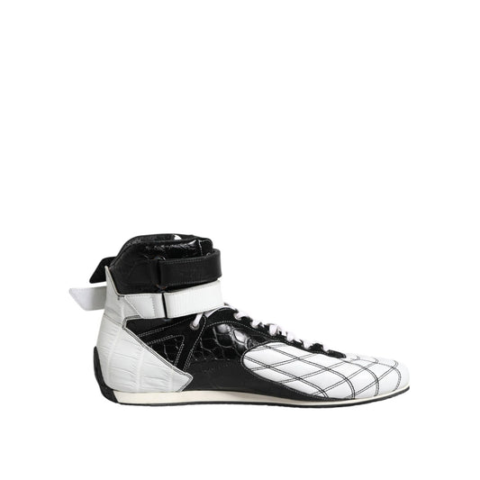 Dolce & Gabbana Black White Leather High Top Sneakers Shoes