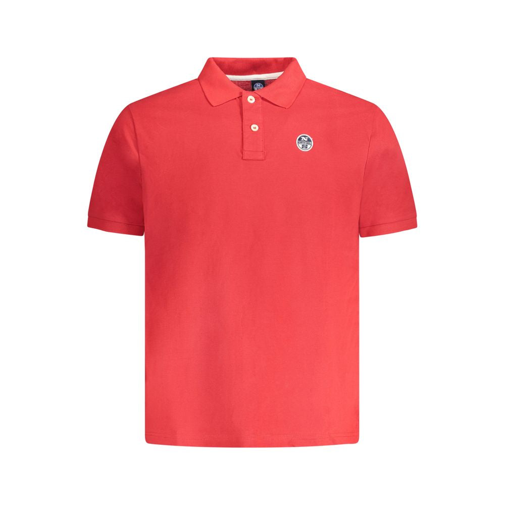 North Sails Red Cotton Men Polo Shirt with logo, 100% cotton, short sleeves, classic style, two-button placket, casual elegance.