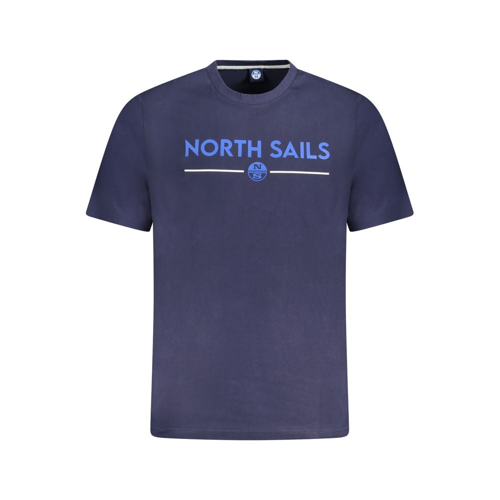 North Sails Blue Cotton Men T-Shirt with crew neck and logo print showcasing style and comfort.