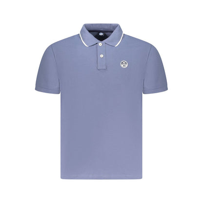 North Sails Blue Cotton Men Polo Shirt with logo, short sleeves, and contrasting details, showcasing nautical elegance and modern style.