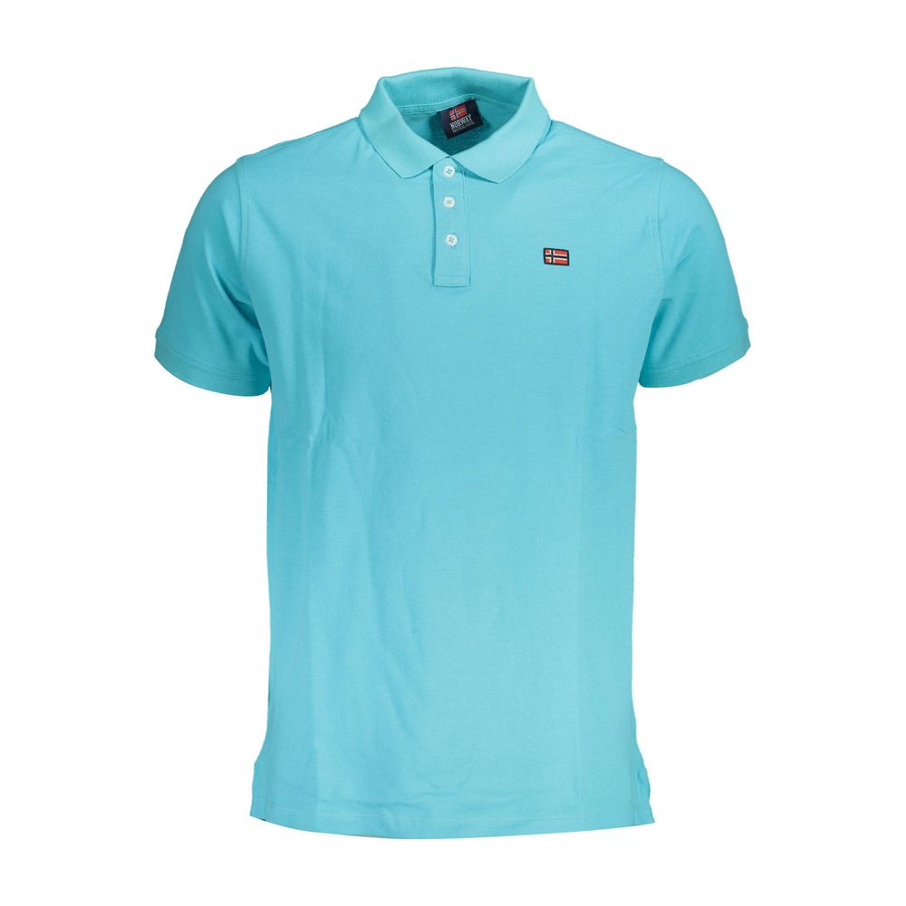 Norway 1963 Blue Cotton Men Polo Shirt with three-button placket and logo appliqué, ideal for casual elegance and comfort.