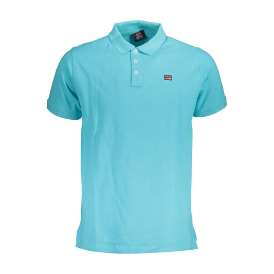 Norway 1963 Blue Cotton Men Polo Shirt with three-button placket and logo appliqué, ideal for casual elegance and comfort.