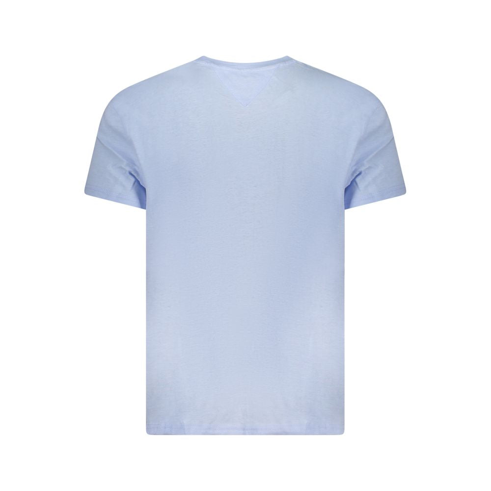 Back view of Tommy Hilfiger Blue Cotton Men T-Shirt in solid light blue color