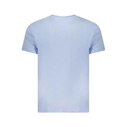 Back view of Tommy Hilfiger Blue Cotton Men T-Shirt in solid light blue color
