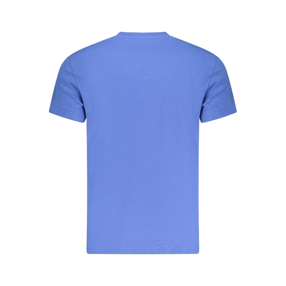 Back view of Tommy Hilfiger Blue Cotton Men T-Shirt showcasing short sleeves and crew neck design.