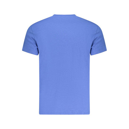 Back view of Tommy Hilfiger Blue Cotton Men T-Shirt showcasing short sleeves and crew neck design.