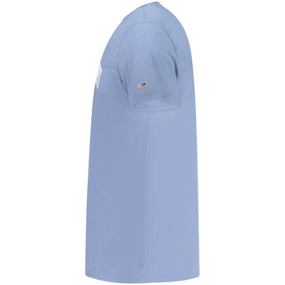Side view of a Tommy Hilfiger Blue Cotton Men T-Shirt with logo on sleeve