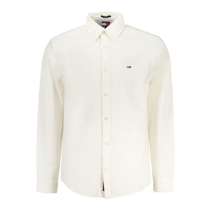 Tommy Hilfiger White Cotton Men Shirt, long sleeve, button-down, iconic logo, classic and contemporary style.
