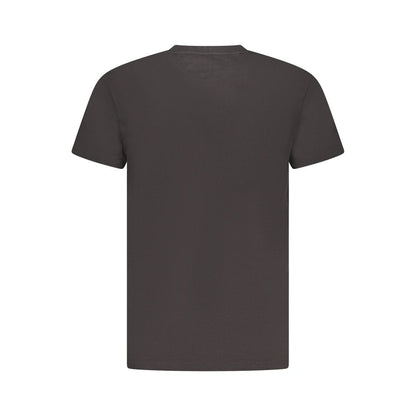 Back view of Tommy Hilfiger Black Cotton Men T-Shirt showcasing classic style and sustainability.