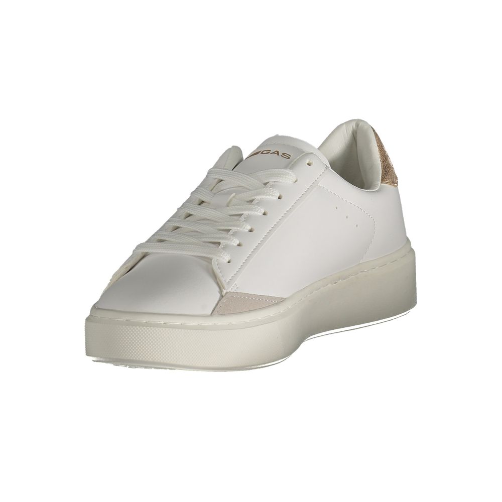 Gas White Polyester Women Sneaker with bronze accents, showcasing sleek design and iconic Gas logo for fashion-forward women.