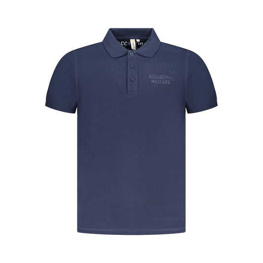 Accademia Militare Blue Cotton Polo Shirt with short sleeves, 3 buttons, and printed logo.