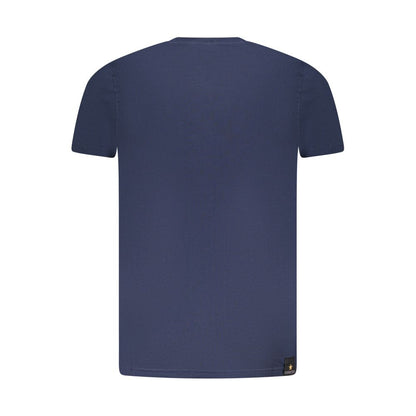 Back view of Accademia Militare Blue Cotton T-Shirt, short sleeve, crew neck, featuring small academy print and logo detail.