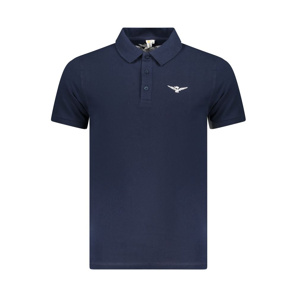 Accademia Militare Blue Cotton Polo Shirt with short sleeves, eagle ball logo, and 3-button design. Perfect casual wear.