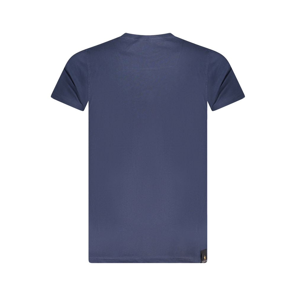 Back view of Accademia Militare Blue Cotton T-Shirt featuring short sleeves and crew neck design.