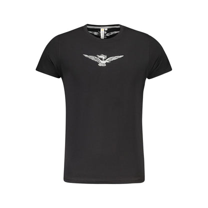 Accademia Militare Black Cotton T-Shirt with short sleeves, big eagle logo print, and crew neck design.