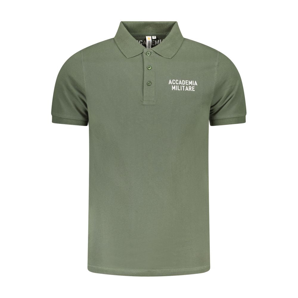 Accademia Militare Green Cotton Polo Shirt with short sleeves, contrast detailing, 3 buttons, and logo print.