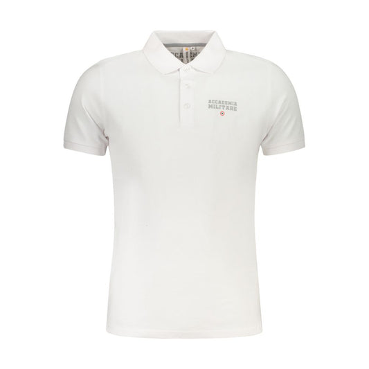 Accademia Militare White Cotton Polo Shirt with short sleeves, 3 buttons, logo print, Accademia tricolore design.