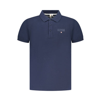Accademia Militare Blue Cotton Polo Shirt with short sleeves, tricolore design, 3 buttons, logo print