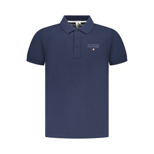Accademia Militare Blue Cotton Polo Shirt, short sleeve with 3 buttons, featuring Accademia Tricolore logo and print.