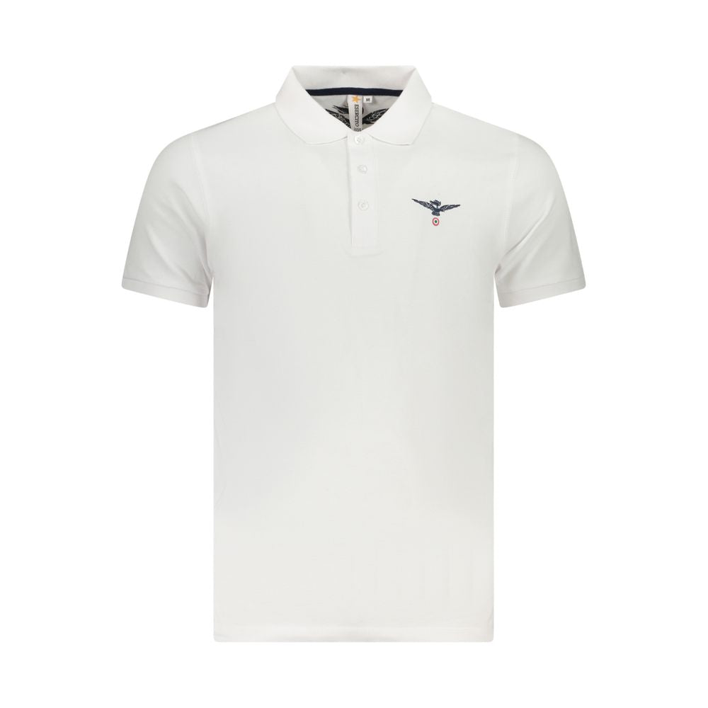 Accademia Militare White Cotton Polo Shirt with short sleeves, eagle logo, and three buttons