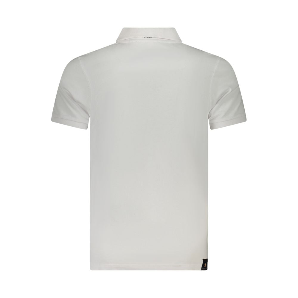 Accademia Militare White Cotton Polo Shirt with short sleeves, eagle logo, and three-button design, rear view.