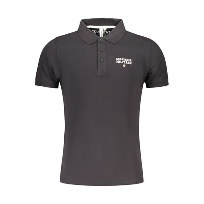 Accademia Militare Black Cotton Polo Shirt with short sleeves, three buttons, and logo print.
